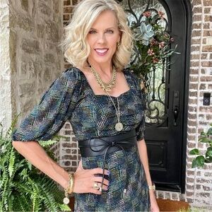 CAbi Elaine Dress Multicolor Dress with Black Accents